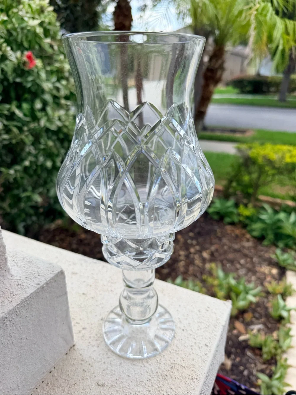 Vintage Cut Crystal Hurricane Vase Candle Holder Clear Heavy Glass 12